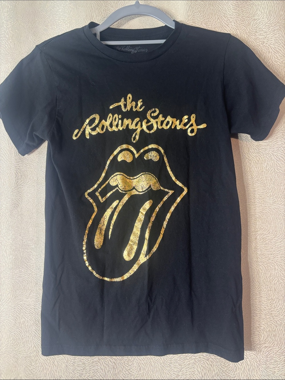 Women’s Black T-Shirt with Gold Rolling Stones Logo 0311